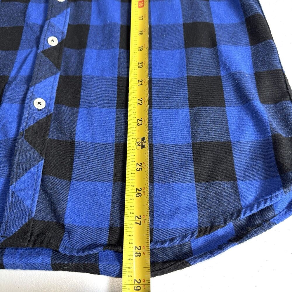 Design in Italy Men's Medium Blue & Black Plaid Flannel Button-Up Shirt‎ Outdoor - Picture 9 of 9